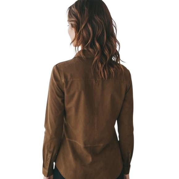 Elegant Brown Button Down Faux Suede Shirt for Women. Gently Worn. Size XL. - Picture 3 of 5